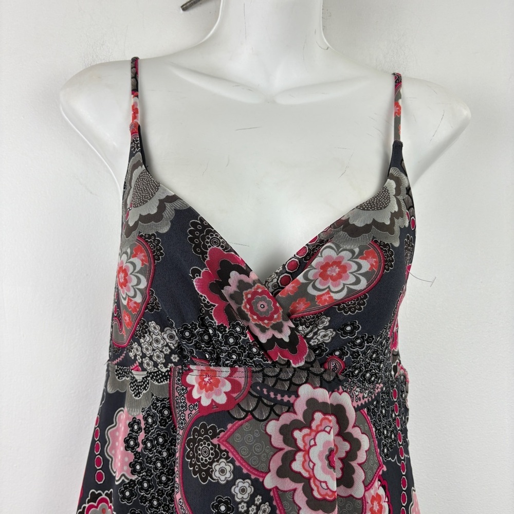 Y2K Paisley Babydoll Stretchy Midi Dress Pink Black Fairy Romantic Slip Dress - Picture 7 of 7